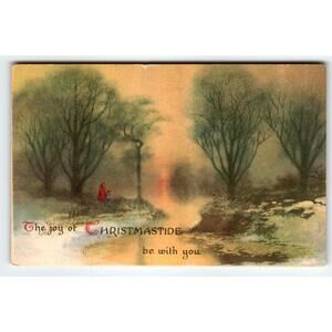 Christmas Postcard Wolf Publishing Christmastide Scenic Misty Sky Vintage 1920